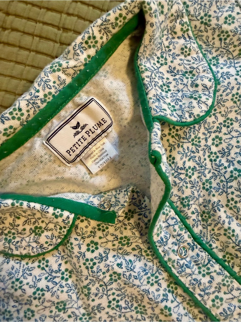 Petite Plume 12/18 mo Classic Romper in blue green paisley - Picture 2 of 5